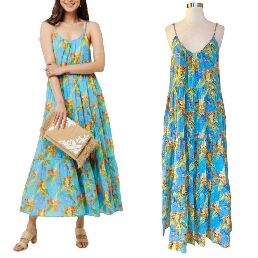 ROLLER RABBIT Dakota Maxi Dress Floral Caprice Blue Sleeveless Cotton Small NWT